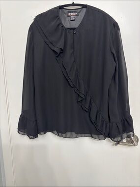 Randolph Duke Black Sheer Ruffle-Front Blouse